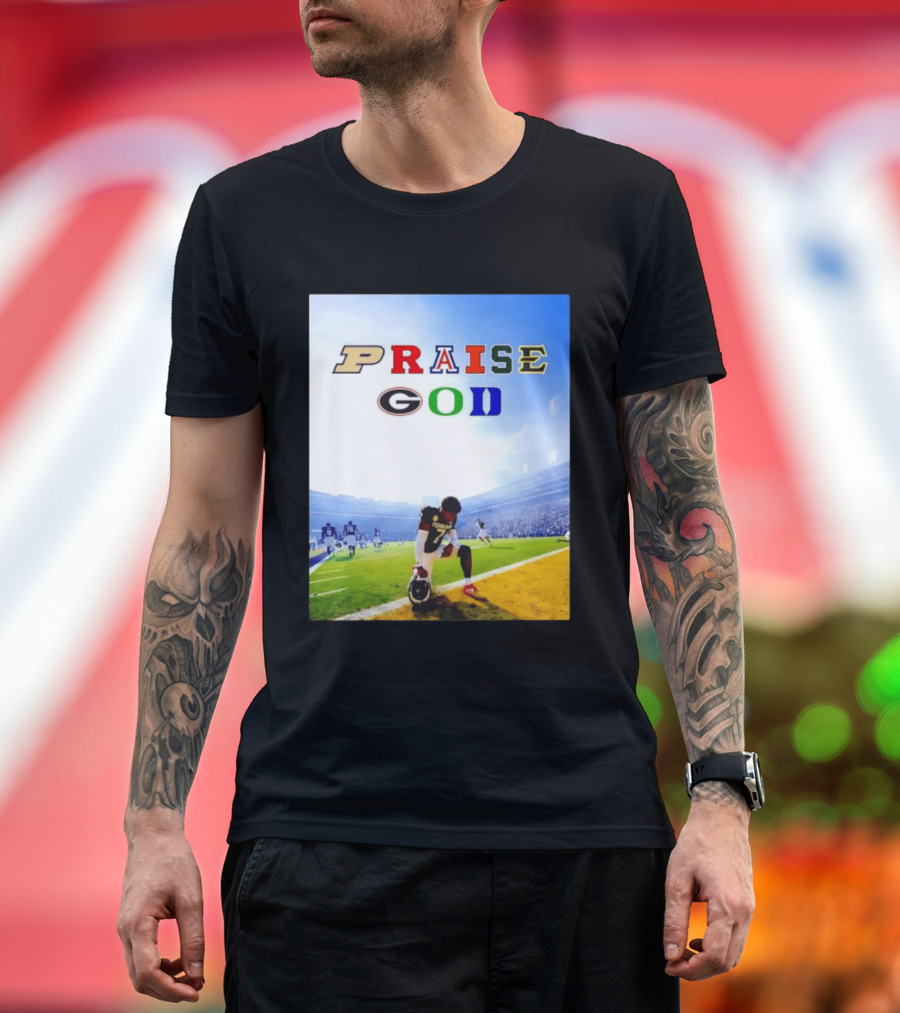 Texas AM Football Player No 7 Praise God Stadium Scene T-Shirt