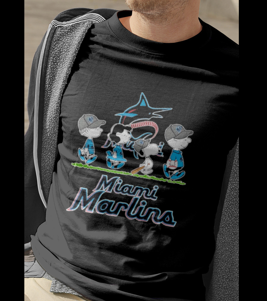 Miami Marlins Peanuts Characters Baseball Team T-Shirt