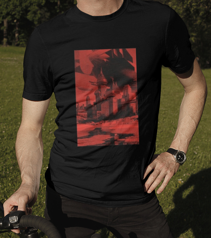 The Barbarians Of California Megatons Pull Retro Futuristic Cityscape Airships T-Shirt