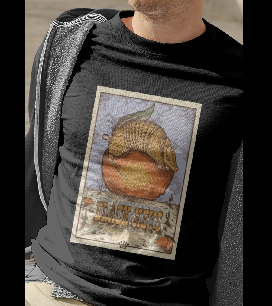 Black Keys Jul 25 2026 New Braunfels TX Armadillo Peach Cactus Desert Scene T-Shirt