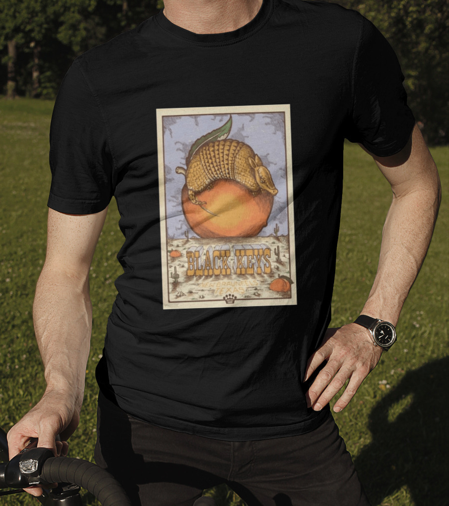 Black Keys Jul 25 2026 New Braunfels TX Armadillo Peach Cactus Desert Scene T-Shirt