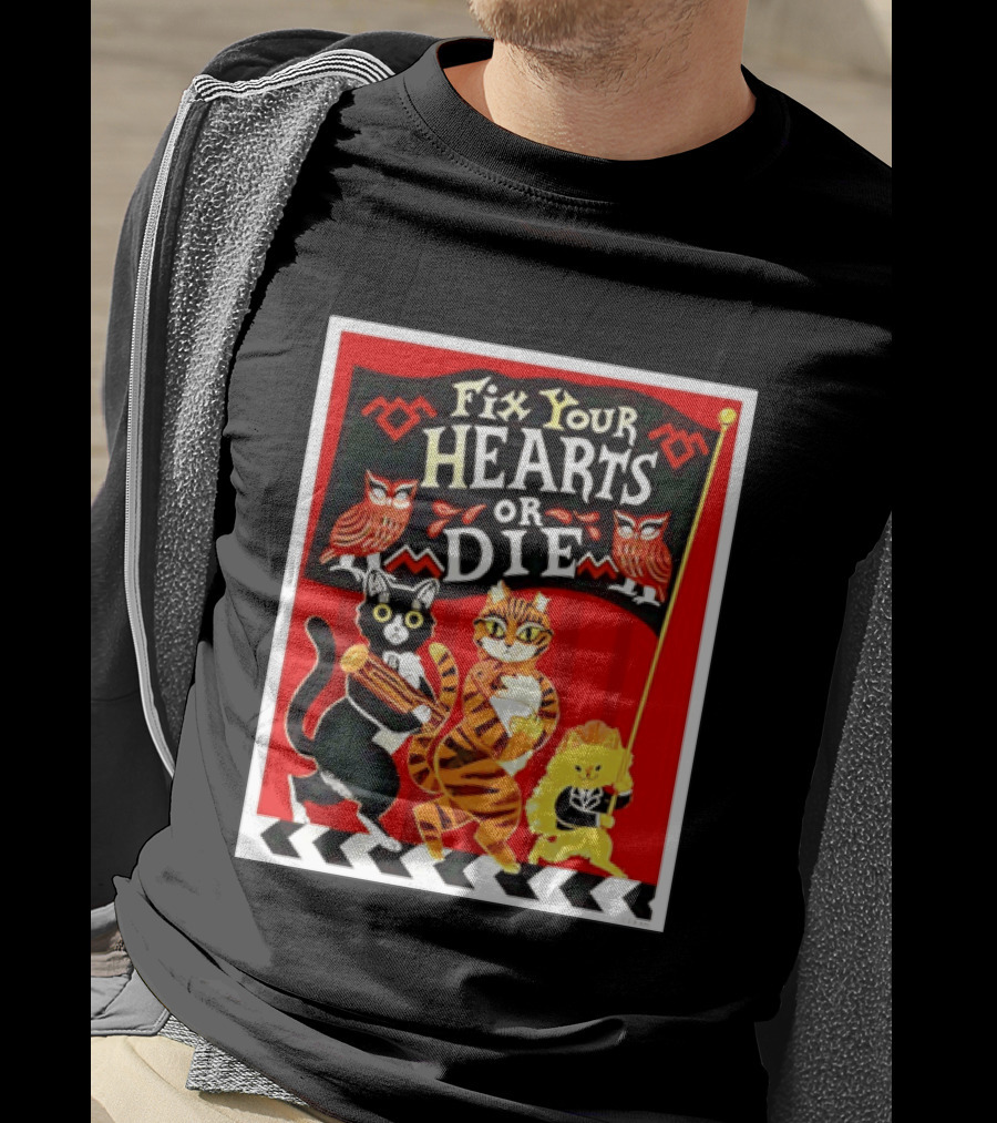 Twin Peaks Cats Fix Your Hearts Or Die David Lynch Owls Red Banner T-Shirt