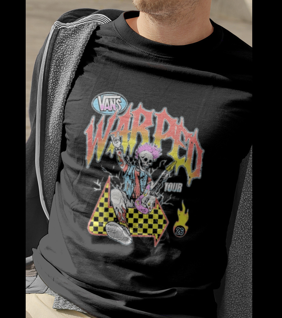 Vans Warped Tour 2026 Punk Rock Skeleton Guitarist With Colorful Mohawk T-Shirt