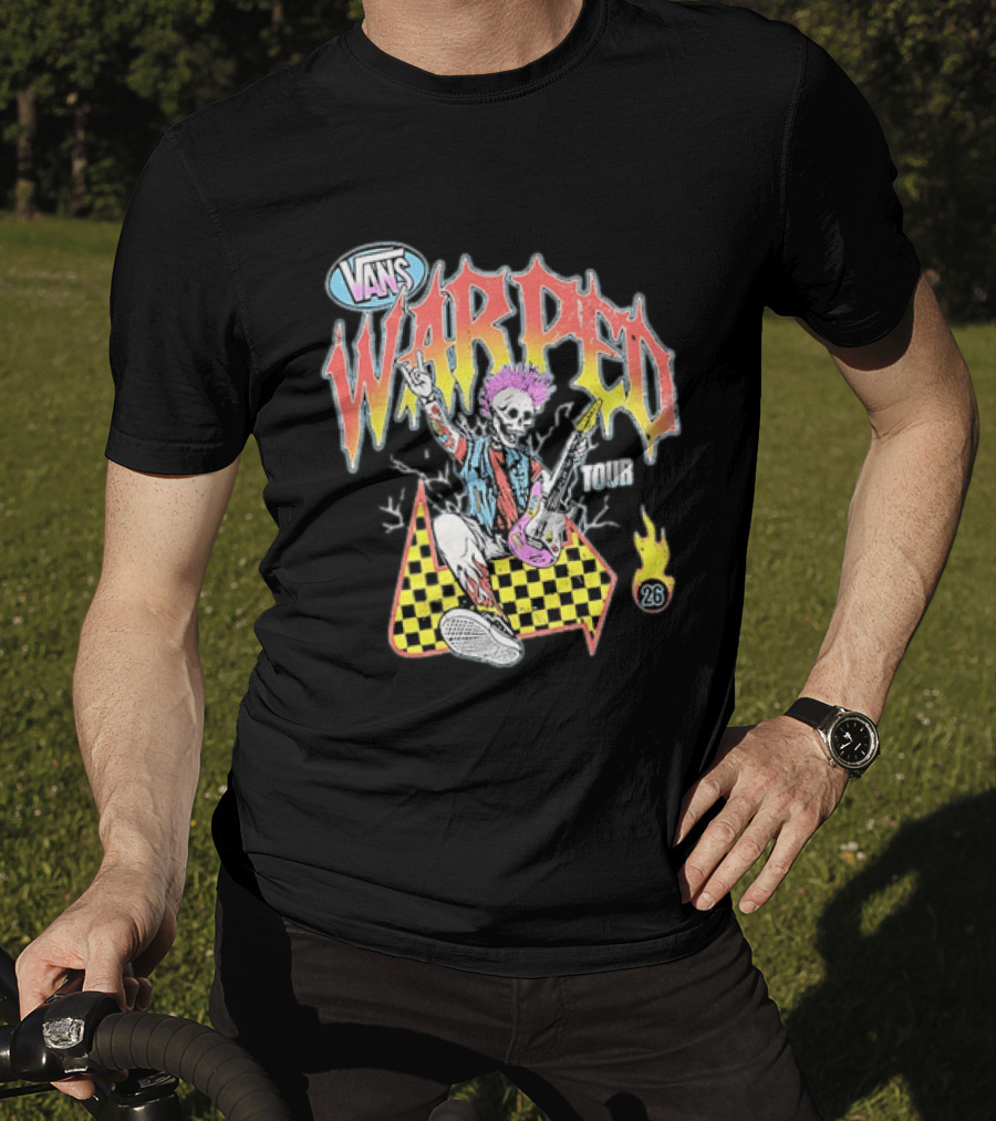 Vans Warped Tour 2026 Punk Rock Skeleton Guitarist With Colorful Mohawk T-Shirt
