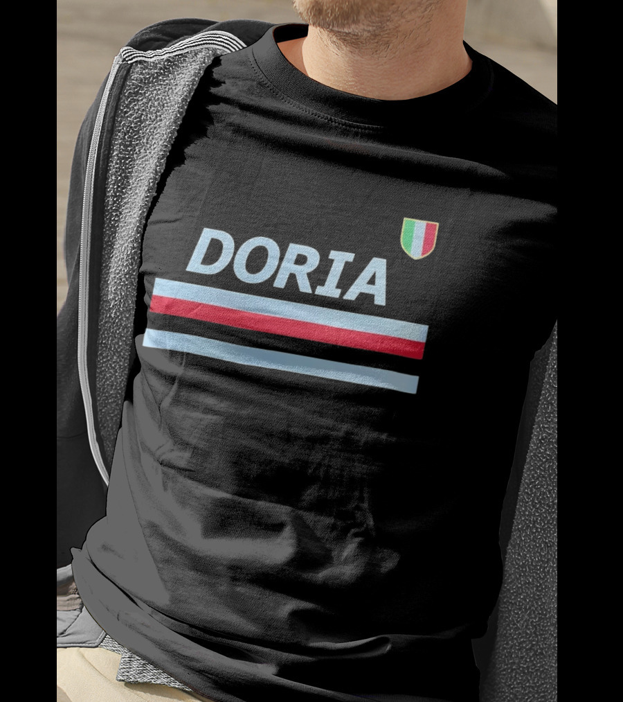 Doria Sampdoria Italian Football Blue Red Stripe Shield T-Shirt