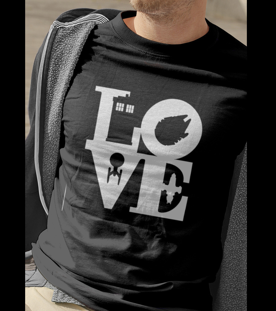 TARDIS Millennium Falcon Enterprise Serenity Sci Fi Love Mashup T-Shirt