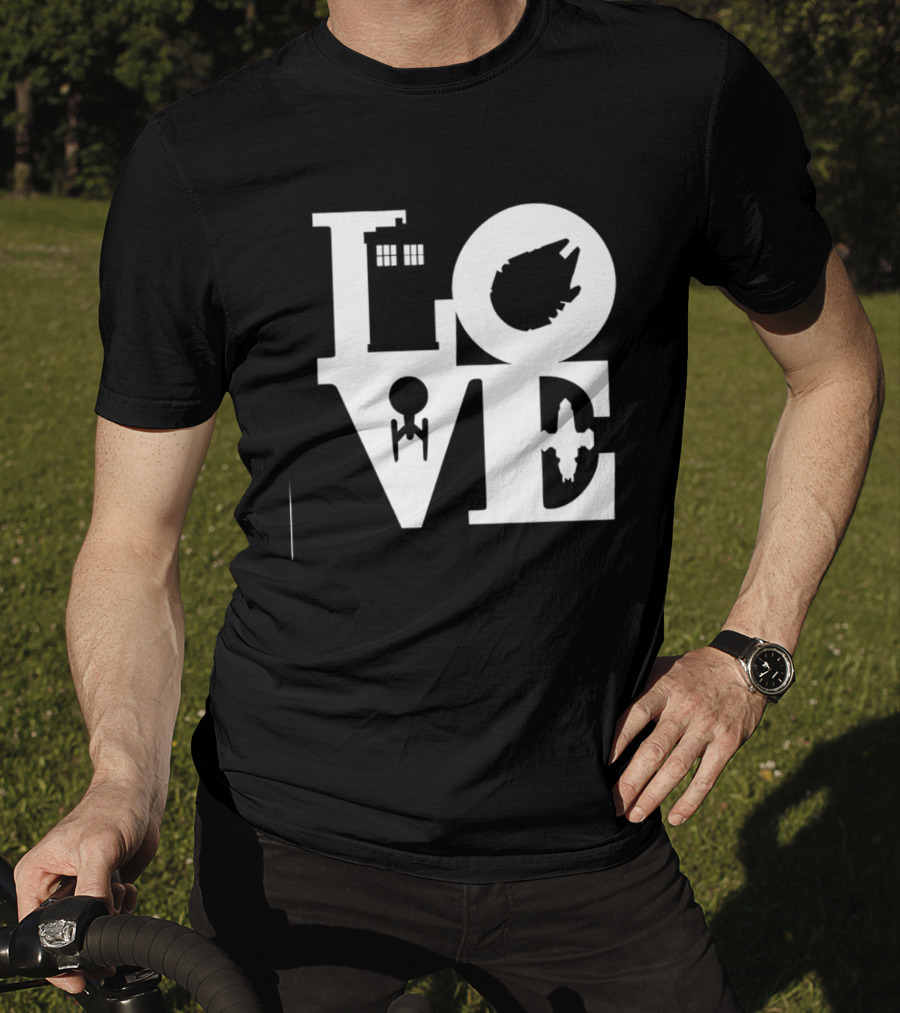 TARDIS Millennium Falcon Enterprise Serenity Sci Fi Love Mashup T-Shirt