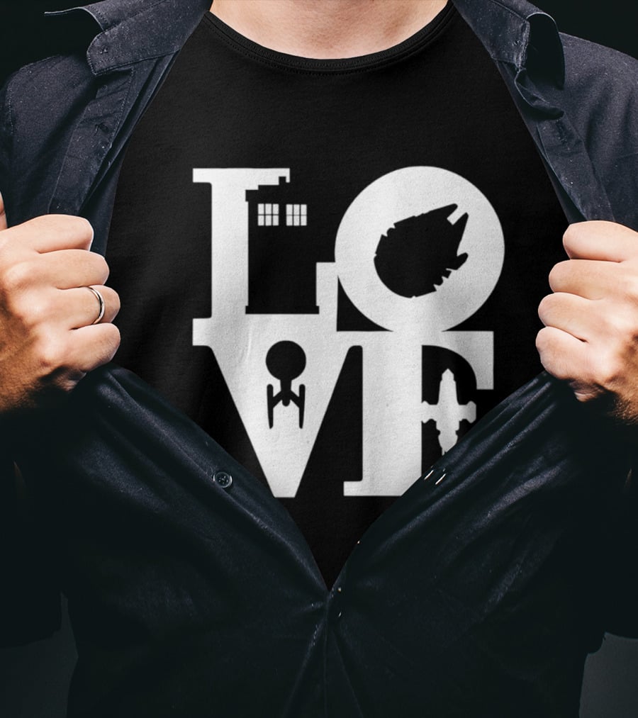 TARDIS Millennium Falcon Enterprise Serenity Sci Fi Love Mashup T-Shirt