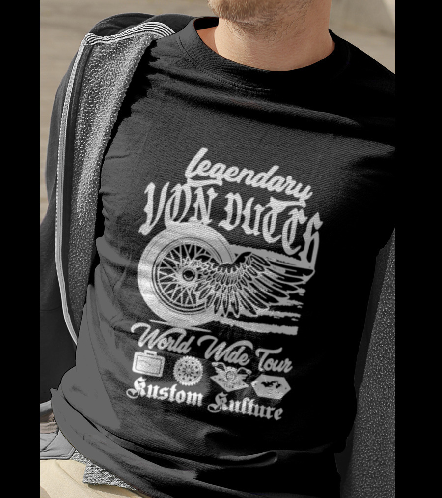 Legendary Von Dutch World Wide Tour Kustom Kulture Motorcycle Wings Wheel T-Shirt