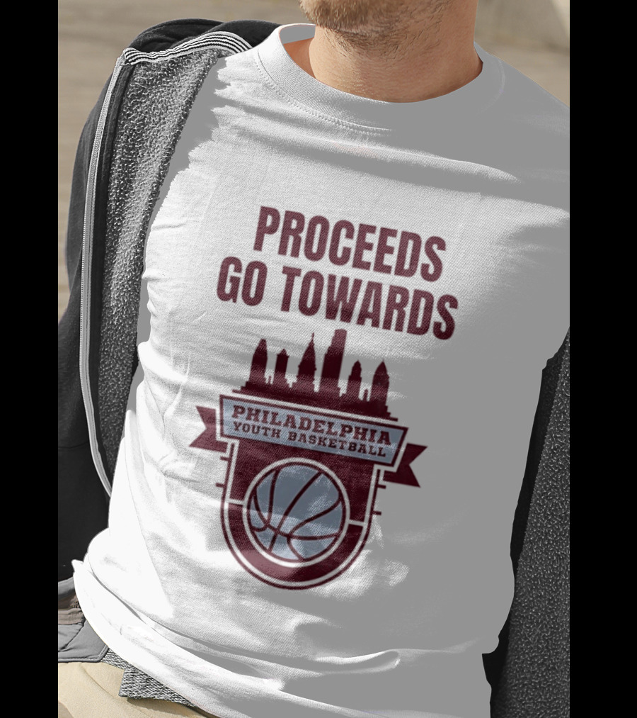 Philadelphia Youth Basketball Supporting Skyline And Ball T-Shirt