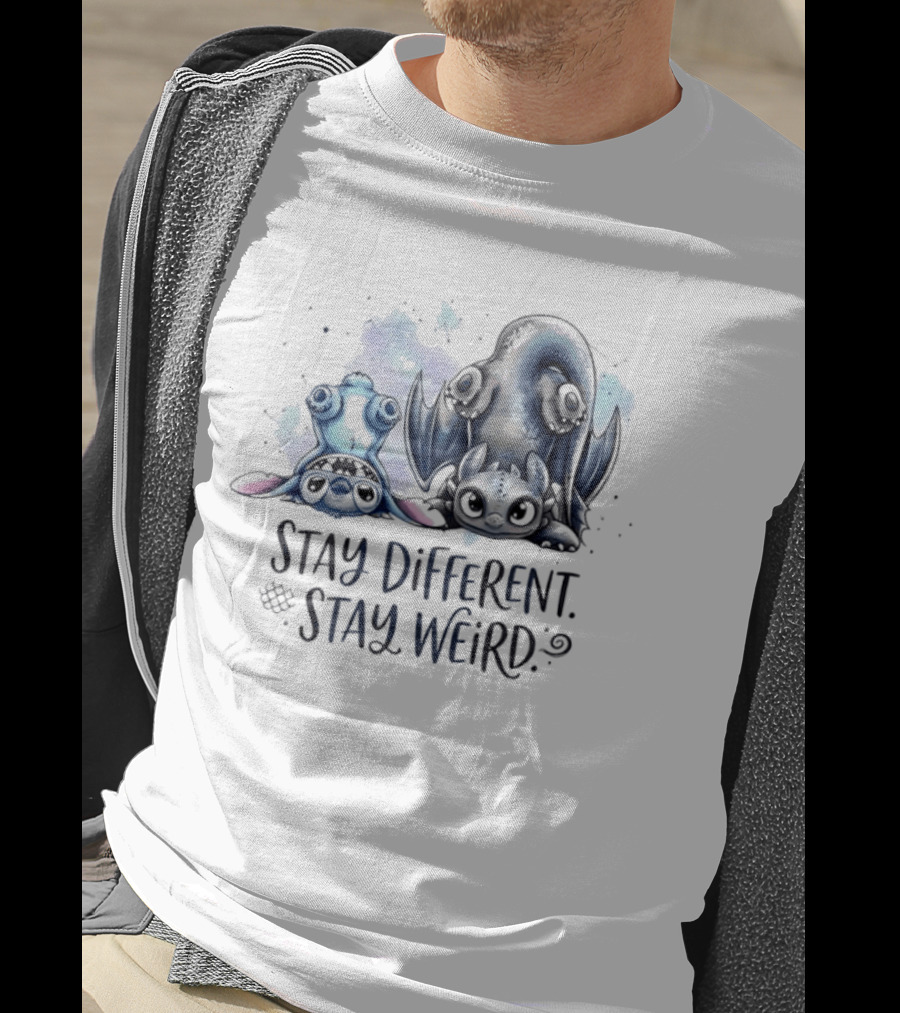 Stay Different Stay Weird Stitch And Toothless From Lilo And Stitch How To Train Your Dragon T-Shirt