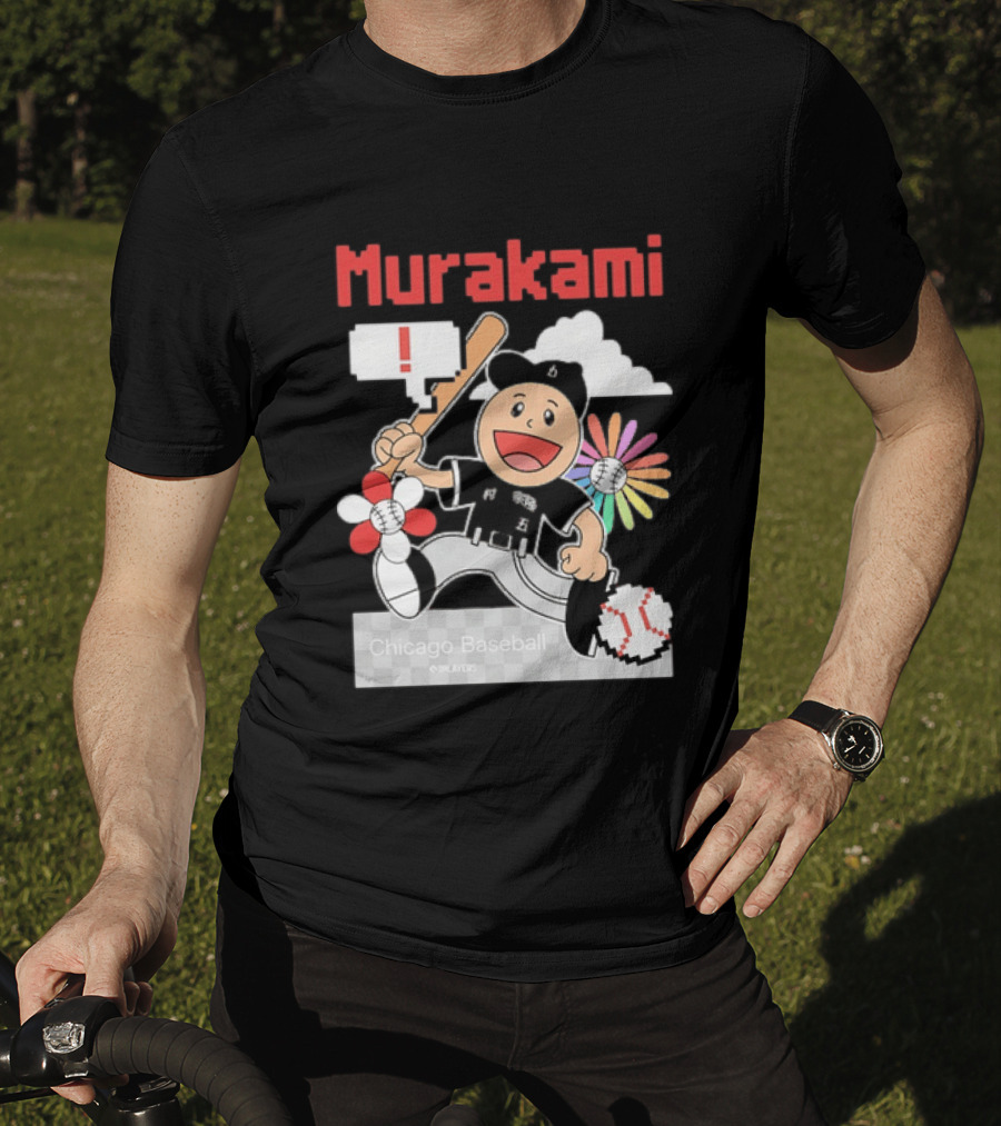 Murakami Chicago Baseball Munetaka Flower Baseball Cartoon T-Shirt