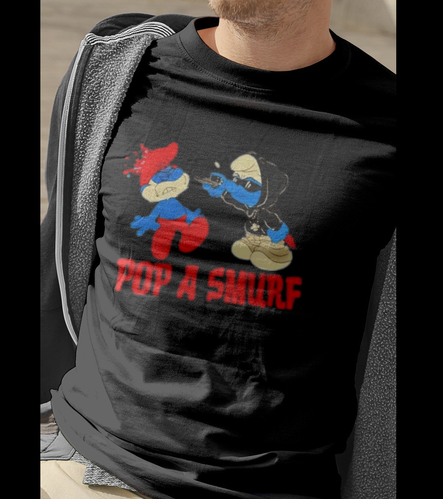 Pop A Smurf Gangster Cartoon Characters In Street T-Shirt