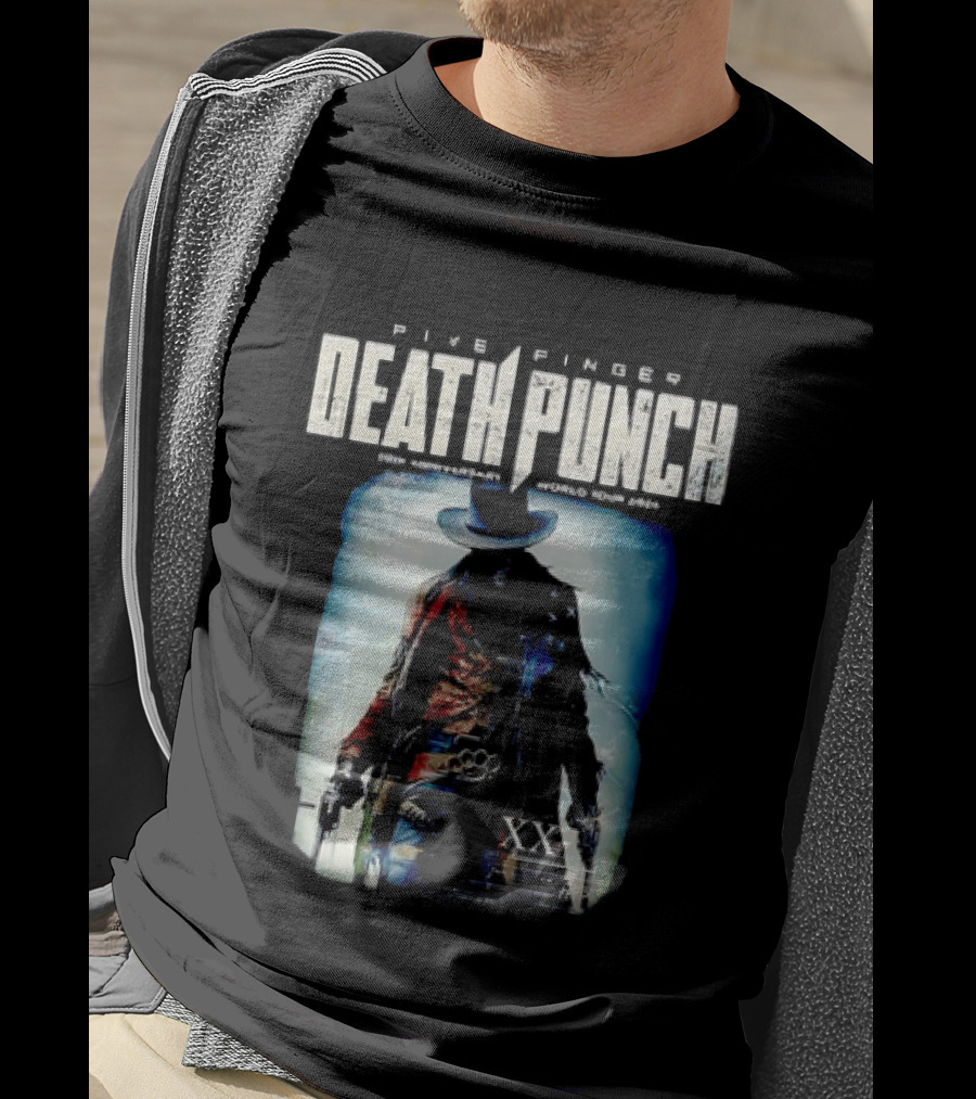 Five Finger Death Punch 20th Anniversary World Tour 2026 Cowboy Imagery With Knuckle Duster And Pistols T-Shirt