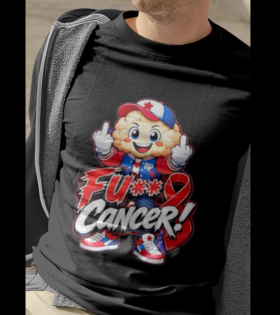 Cancer Awareness With Cauliflower Character And Red Ribbon T-Shirt