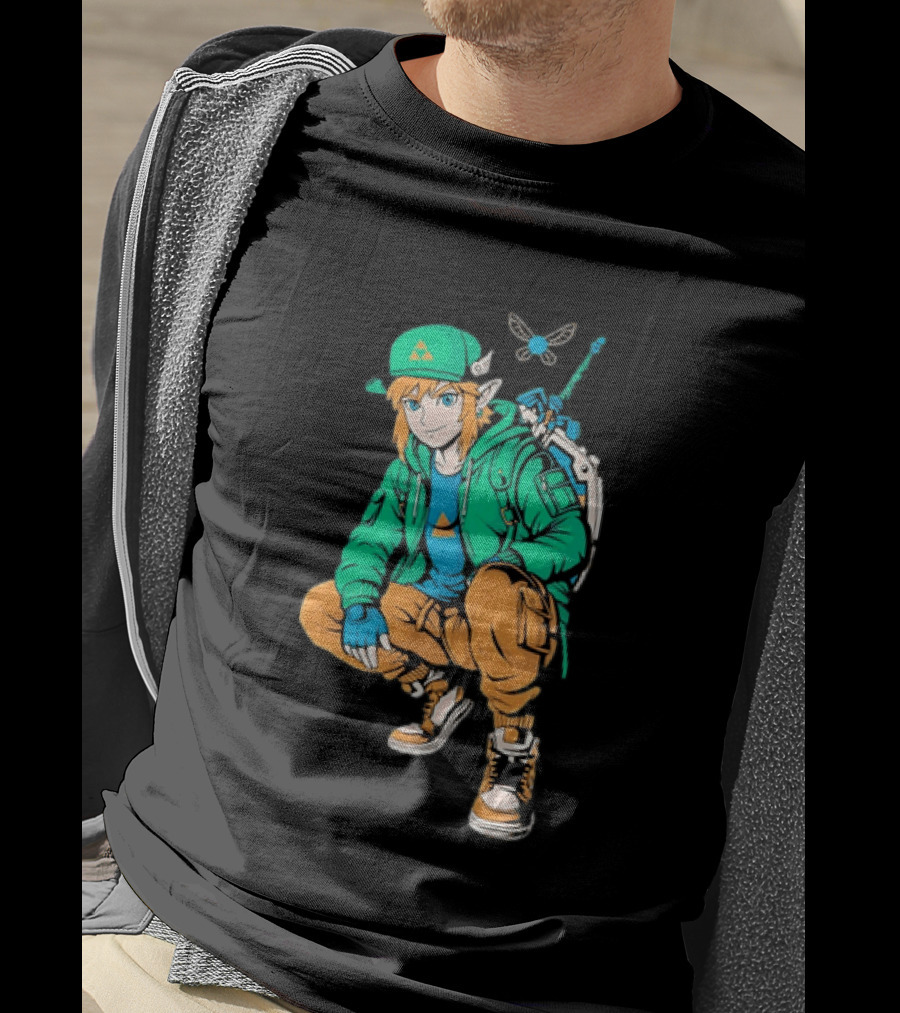 Link Legend Of Zelda Streetwear Style With Sword And Navi T-Shirt