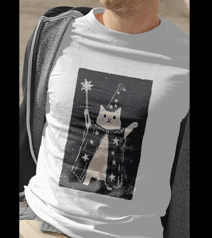 The Magician Cat Tarot Card Wizard Hat Starry Cloak Magic Wand T-Shirt