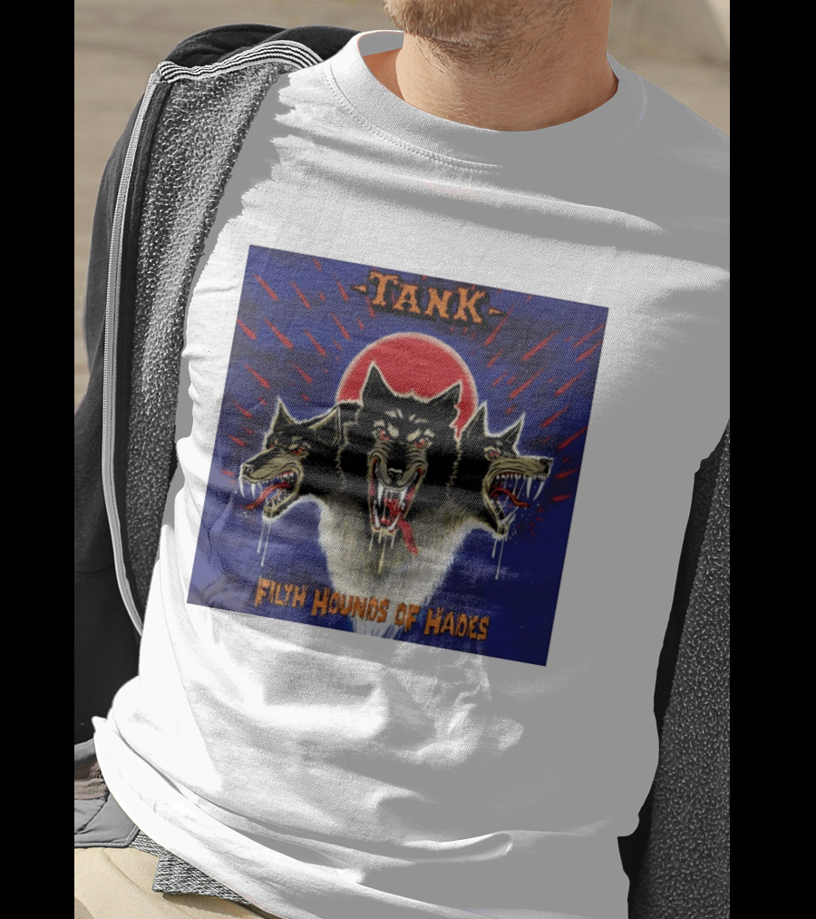 Tank Filth Hounds Of Hades Album Cover Heavy Metal Three Headed Dog Red Moon T-Shirt