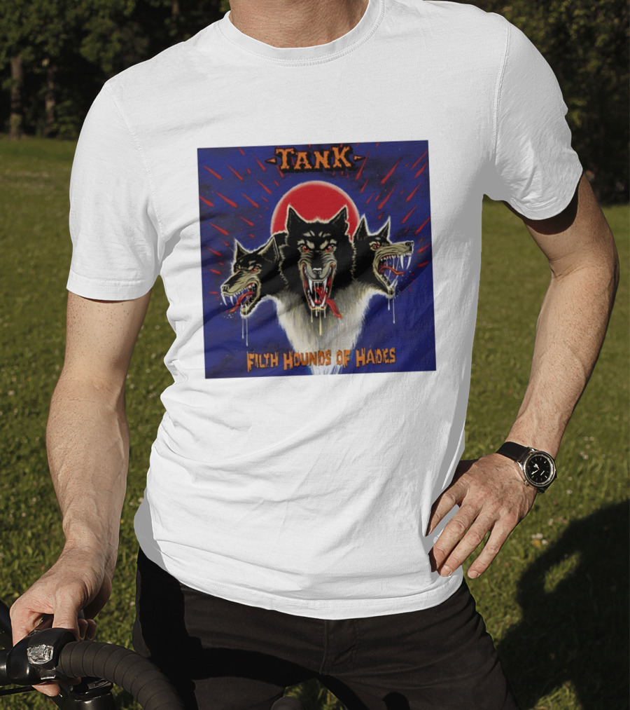 Tank Filth Hounds Of Hades Album Cover Heavy Metal Three Headed Dog Red Moon T-Shirt