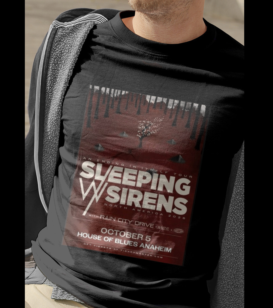 An Ending In Itself Tour Sleeping Sirens North America 2026 October 5 House Of Blues Anaheim Rain City Drive Eye🎵 T-Shirt