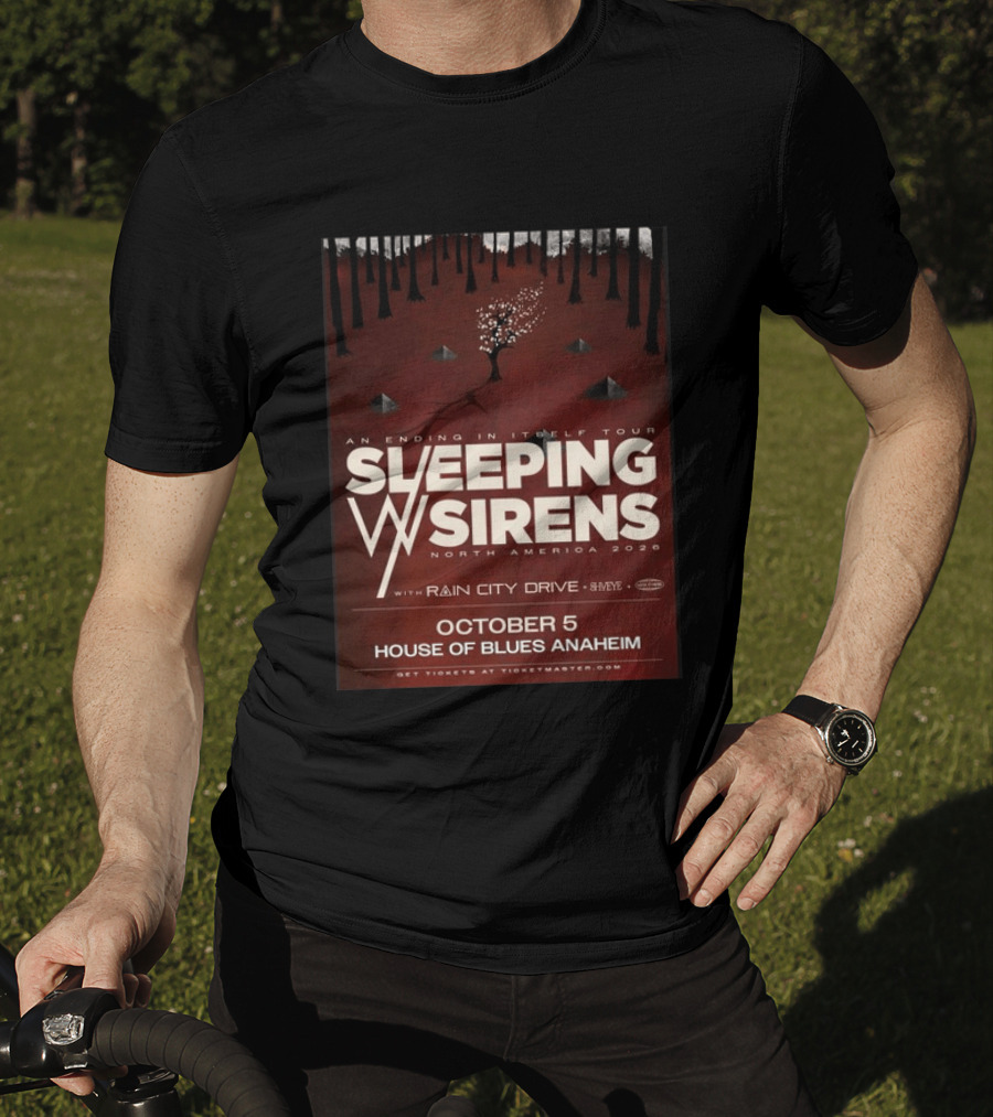 An Ending In Itself Tour Sleeping Sirens North America 2026 October 5 House Of Blues Anaheim Rain City Drive Eye🎵 T-Shirt