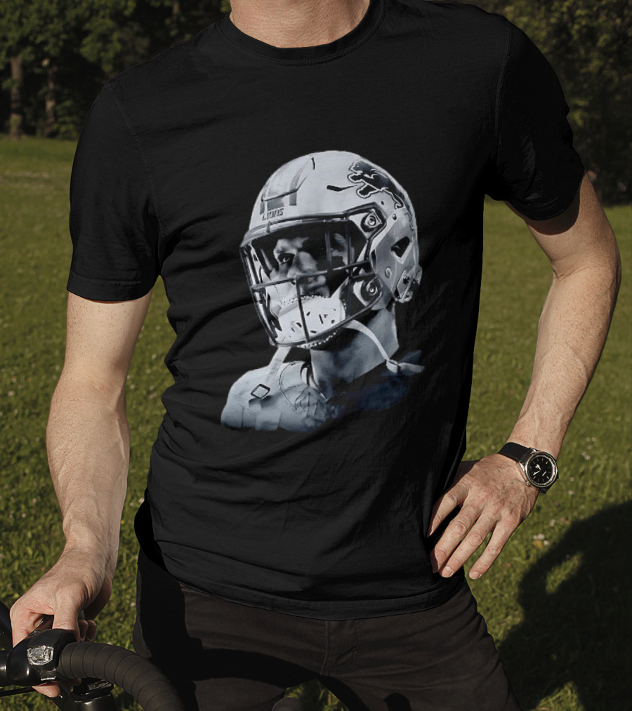 Detroit Lions Aidan Hutchinson Charcoal House Helmet Artistry T-Shirt