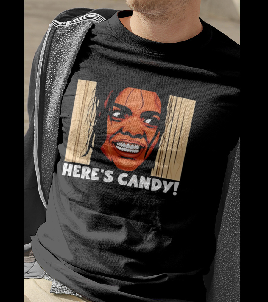 Here's Candy Horror Movie Halloween Face Breaking Through Wood T-Shirt