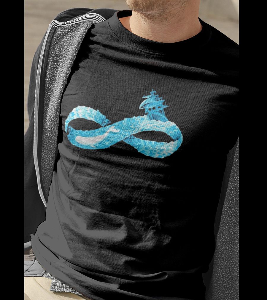 Infinity Symbol With Whale Swimming Beneath Sailing Ship Formed By Ocean Waves T-Shirt