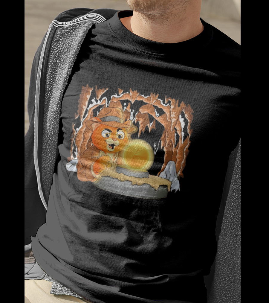 Raiders Of The Lost Yarn Cat Indiana Jones Golden Ball Relic Adventure T-Shirt