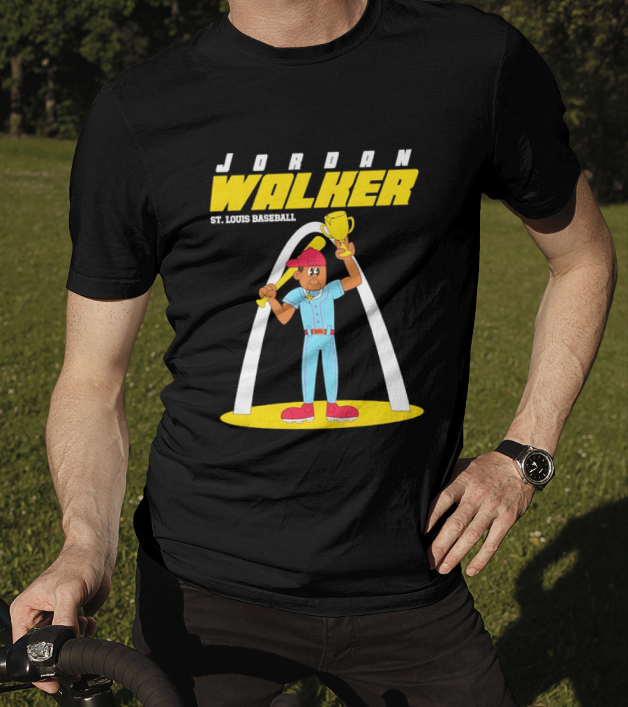 Jordan Walker St. Louis Baseball Cartoon Player Trophy Arch T-Shirt