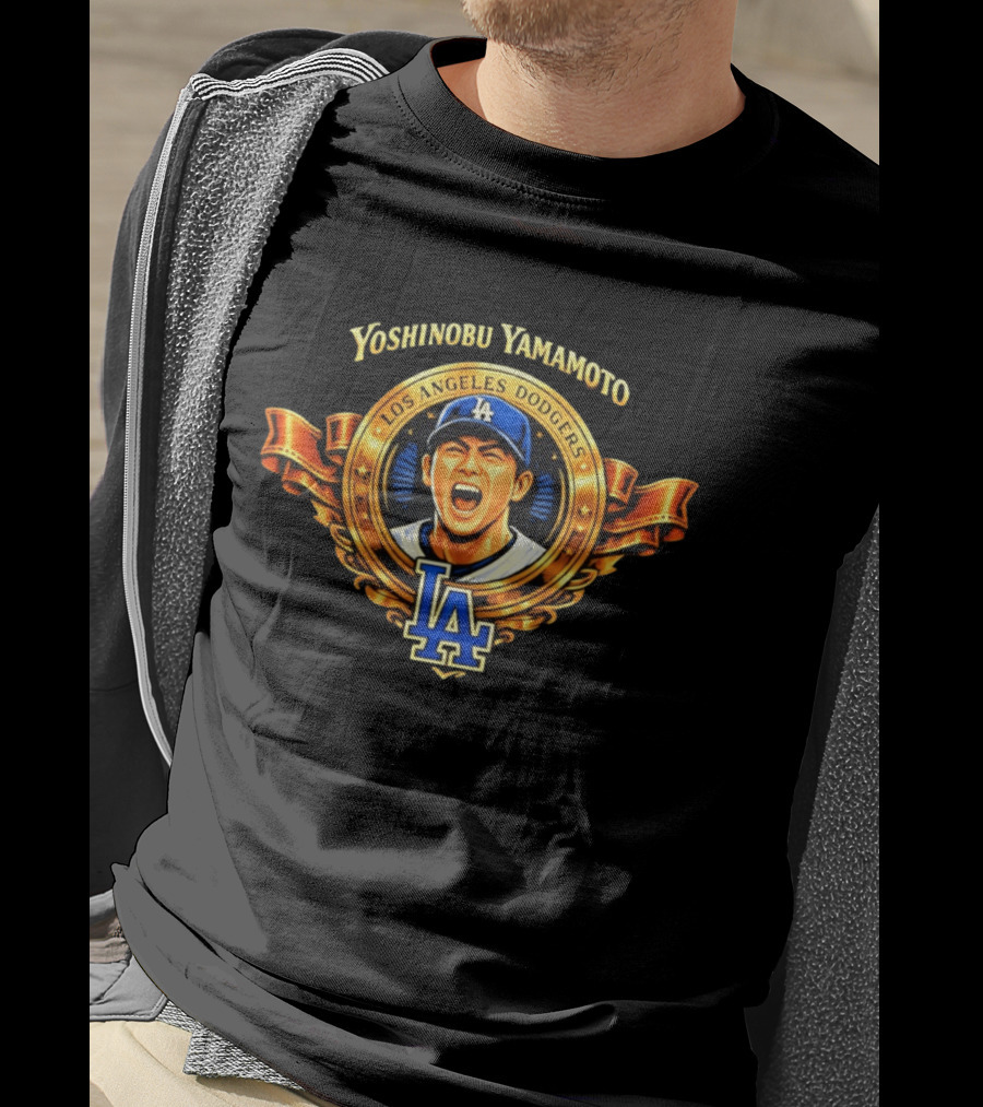 Yoshinobu Yamamoto Los Angeles Dodgers LA Gold Crest T-Shirt
