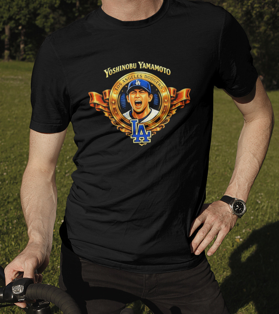 Yoshinobu Yamamoto Los Angeles Dodgers LA Gold Crest T-Shirt