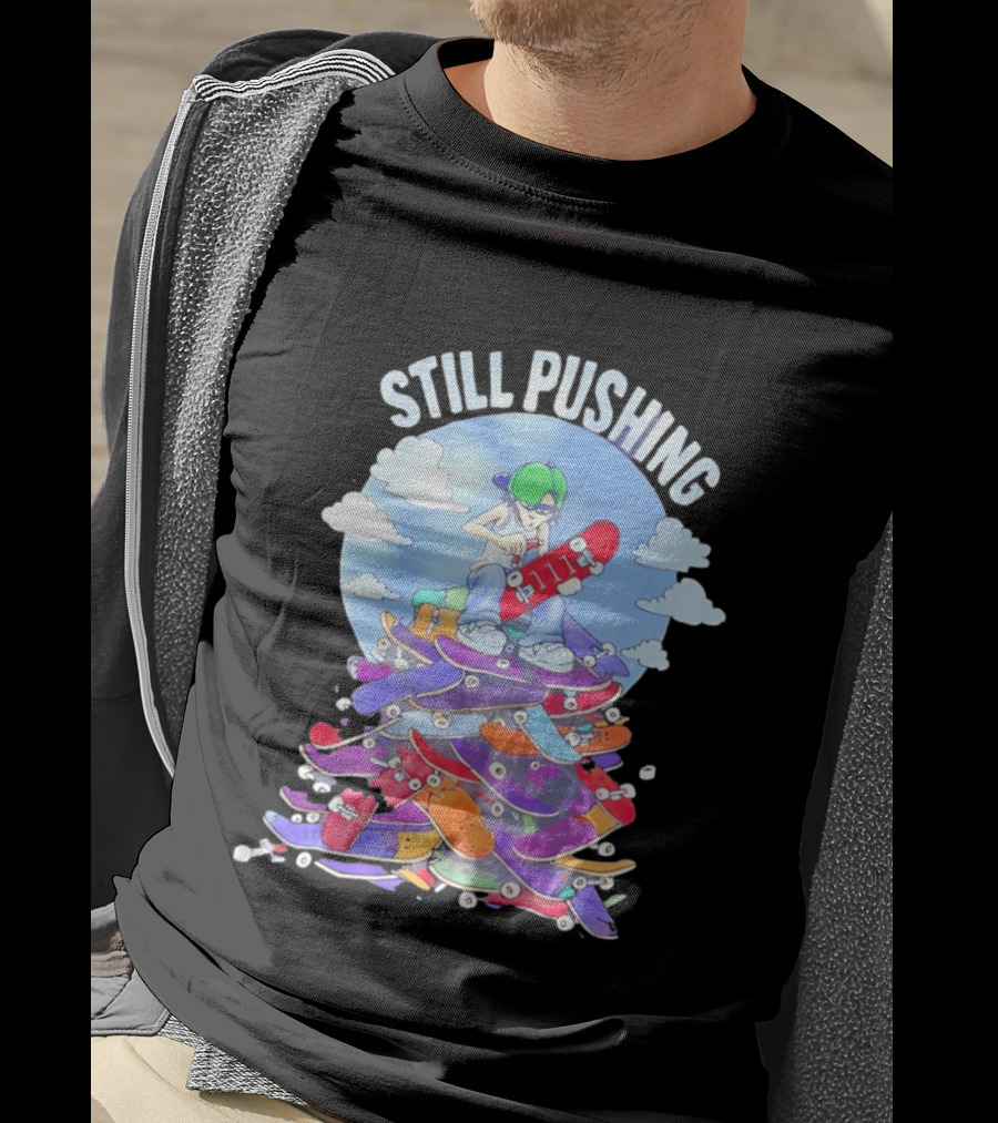 Still Pushing Skateboarder With 111 Skateboard Tower T-Shirt