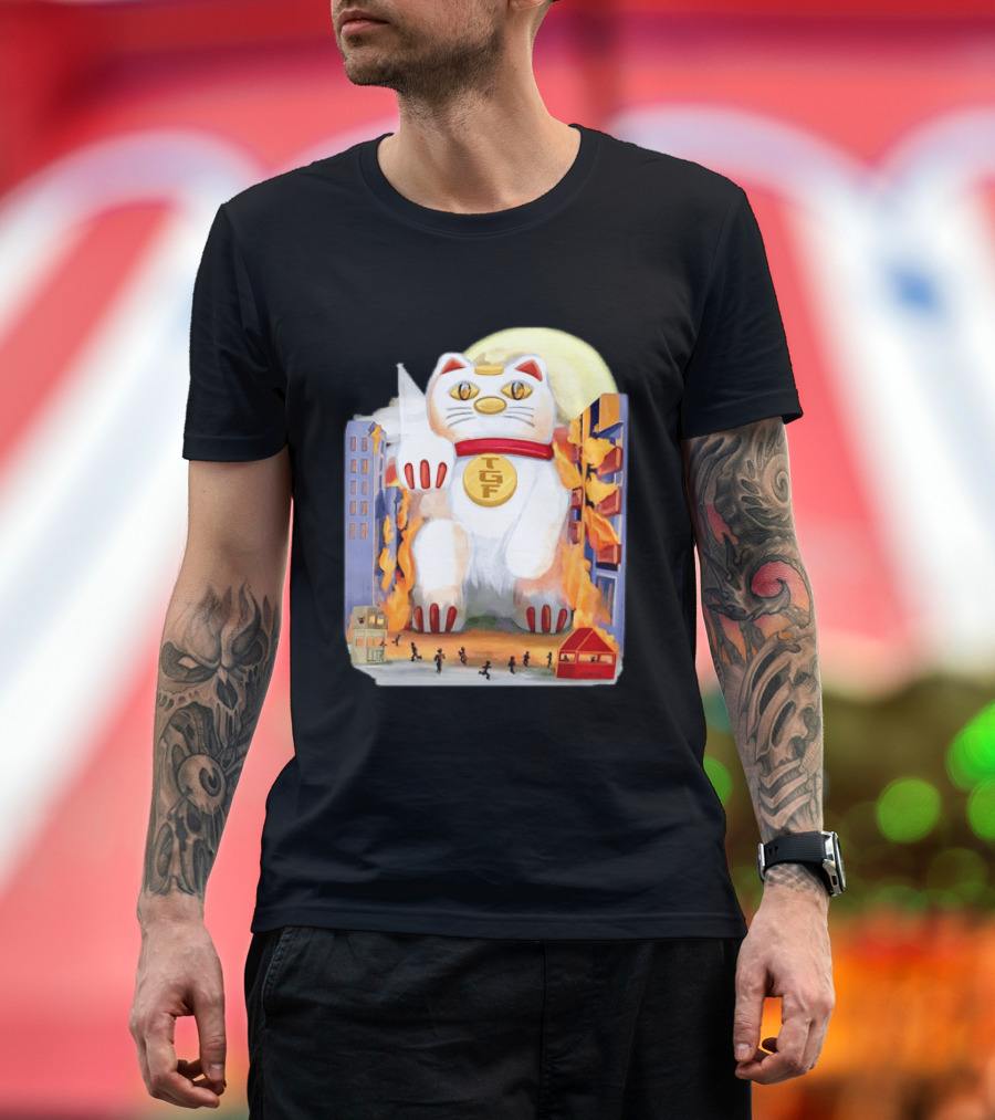 TGF Lucky Cat Maneki Neko Giant Cat City Destruction T-Shirt