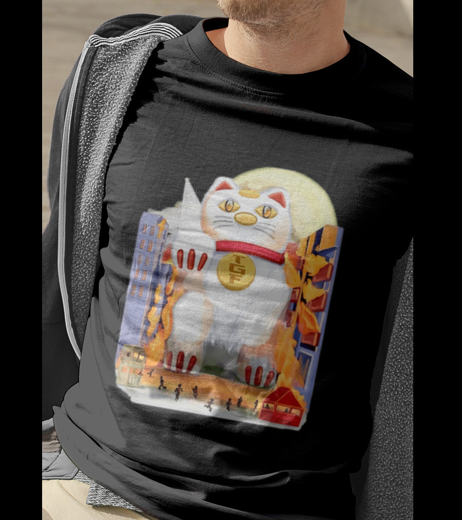 TGF Lucky Cat Maneki Neko Giant Cat City Destruction T-Shirt