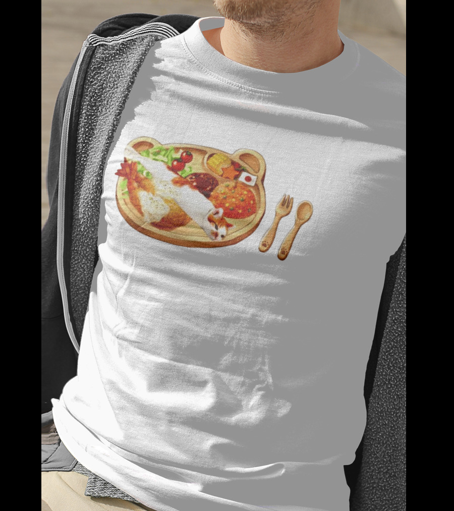 Cat Sushi On Bear Shaped Japanese Meal Plate With Shrimp And Rice T-Shirt