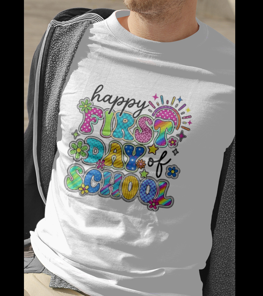 Happy First Day Of School Colorful Letter Collage T-Shirt