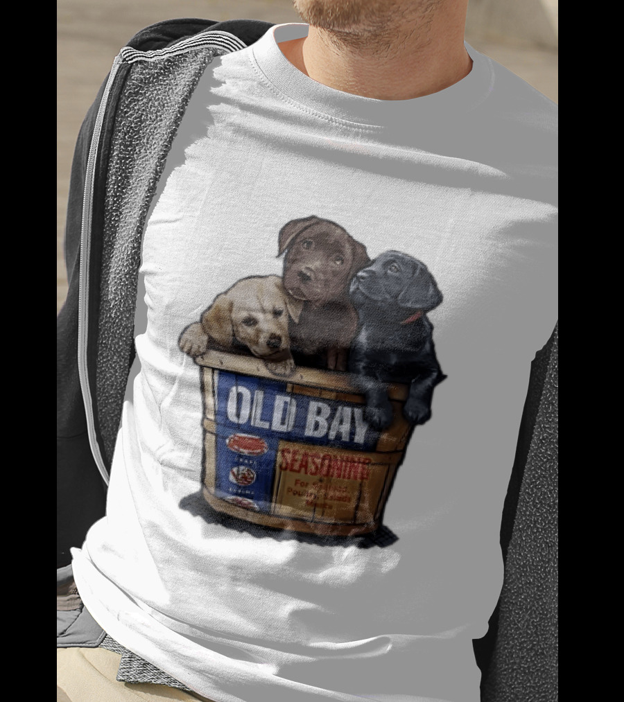Old Bay Seasoning Labrador Puppies In Bushel Basket For Seafood Poultry Salads Meats T-Shirt