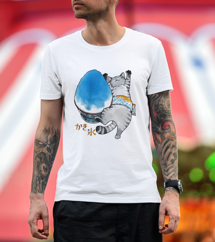 Tabby Cat Kakigori Shaved Ice Japanese Food Summer Relaxing Kaki Gori T-Shirt