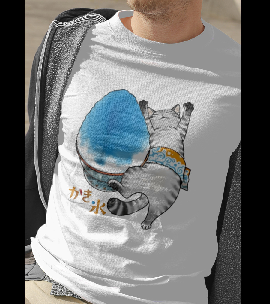Tabby Cat Kakigori Shaved Ice Japanese Food Summer Relaxing Kaki Gori T-Shirt