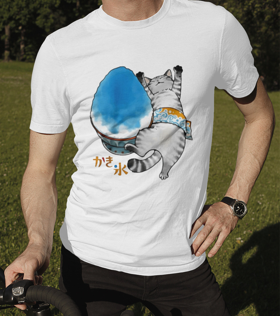 Tabby Cat Kakigori Shaved Ice Japanese Food Summer Relaxing Kaki Gori T-Shirt