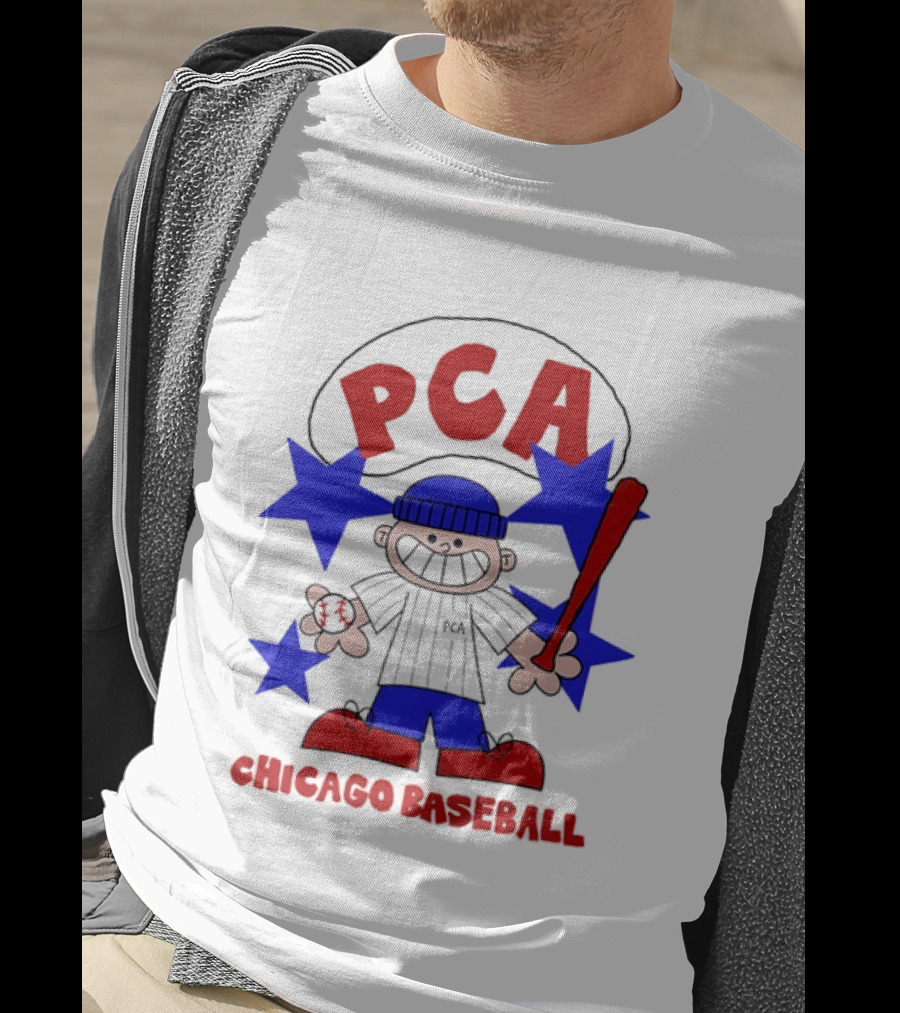 PCA Chicago Baseball Cartoon Youth Kids Sports Humor Red Blue Stars T-Shirt