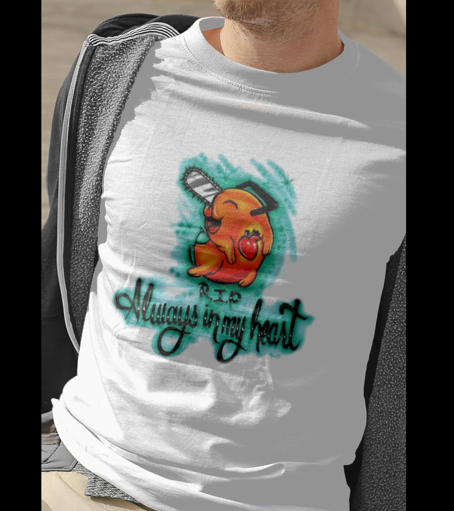 Pochita Chainsaw Man RIP Always In My Heart Memorial Anime T-Shirt