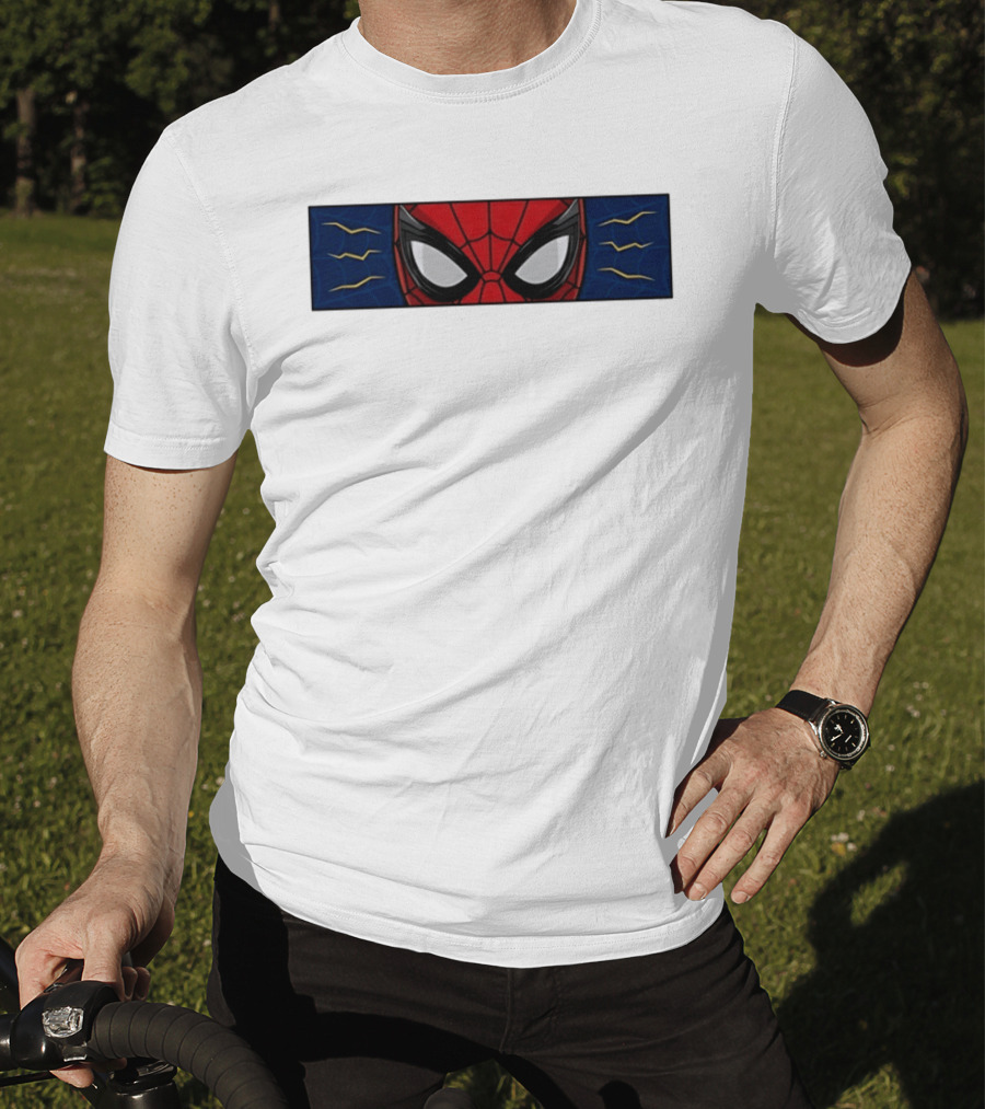 Spider Man With Great Power Comes Great Responsibility Marvel Superhero Mask Webbing T-Shirt