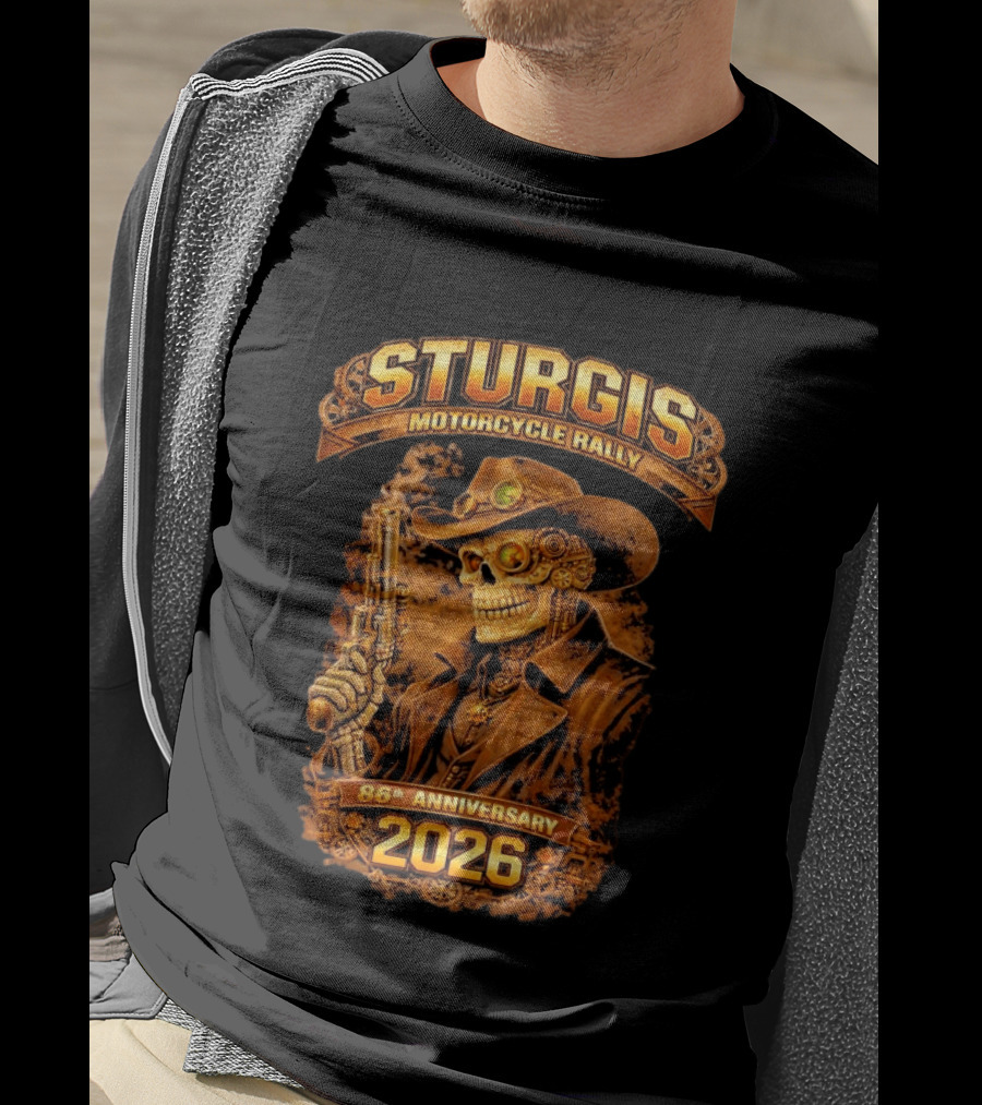 Sturgis Motorcycle Rally 2026 86th Anniversary Steampunk Cowboy Skull T-Shirt