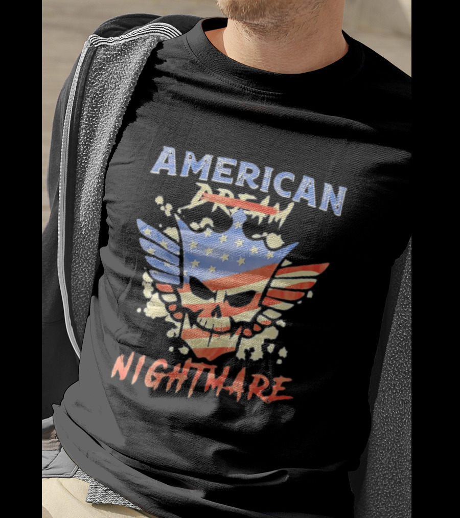 American Dream Nightmare Skull Patriotic Stars And Stripes T-Shirt
