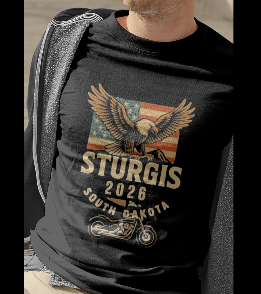 Sturgis 2026 American Flag Eagle South Dakota Motorcycle Bike Week T-Shirt