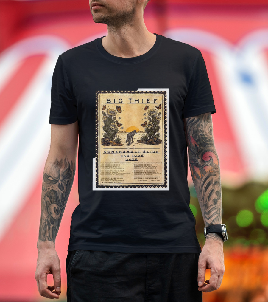 Big Thief Somersault Slide 360 Tour 2026 Wolf And Butterflies Mountain Scene T-Shirt