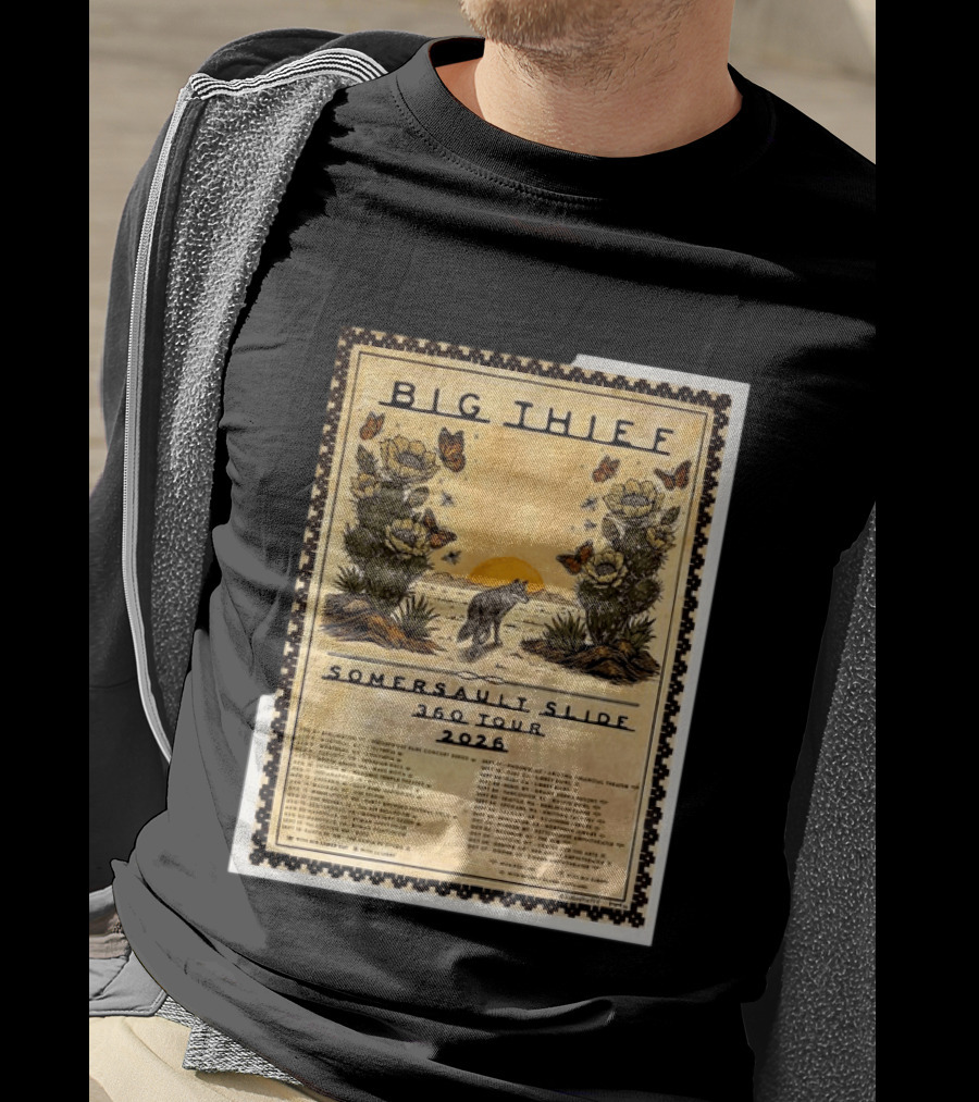 Big Thief Somersault Slide 360 Tour 2026 Wolf And Butterflies Mountain Scene T-Shirt