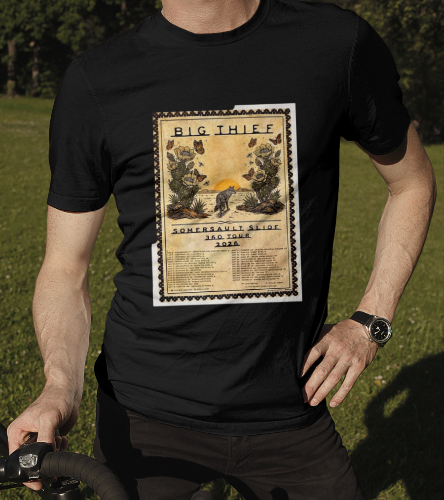 Big Thief Somersault Slide 360 Tour 2026 Wolf And Butterflies Mountain Scene T-Shirt